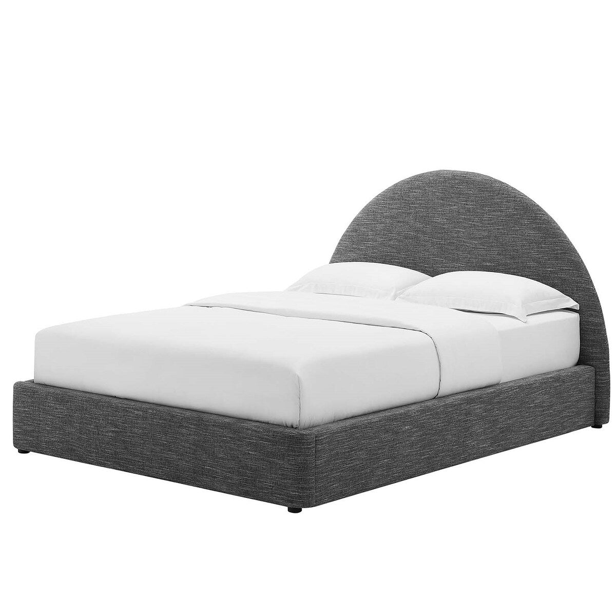 Palmetto Modern Round Headboard Slate Fabric Upholstered King Size Platform Bed