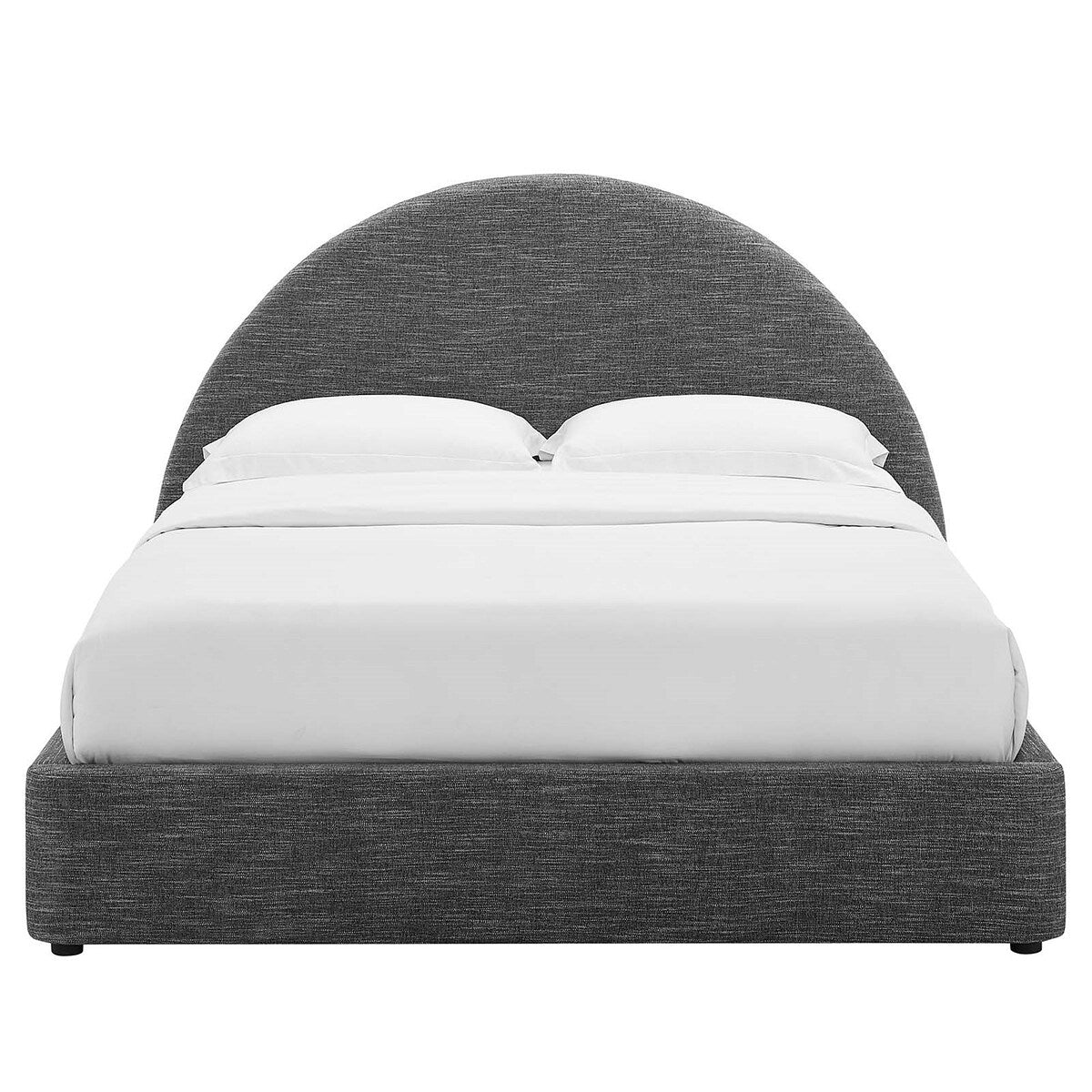 Palmetto Modern Round Headboard Slate Fabric Upholstered King Size Platform Bed