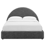 Palmetto Modern Round Headboard Slate Fabric Upholstered King Size Platform Bed