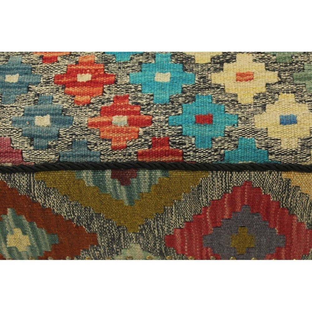 Palmira Gray/Purple Handmade Kilim Upholstered Settee - 24"x48"x21"