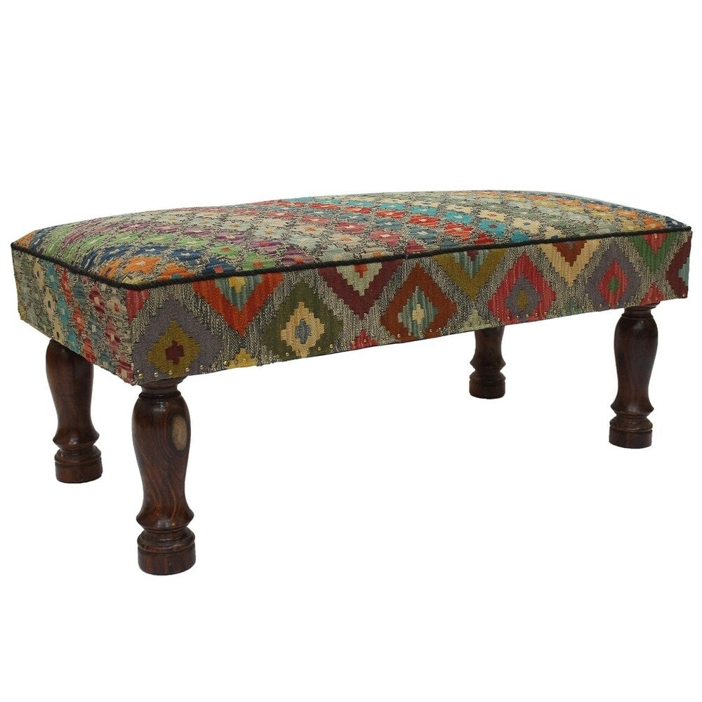 Palmira Gray/Purple Handmade Kilim Upholstered Settee - 24"x48"x21"
