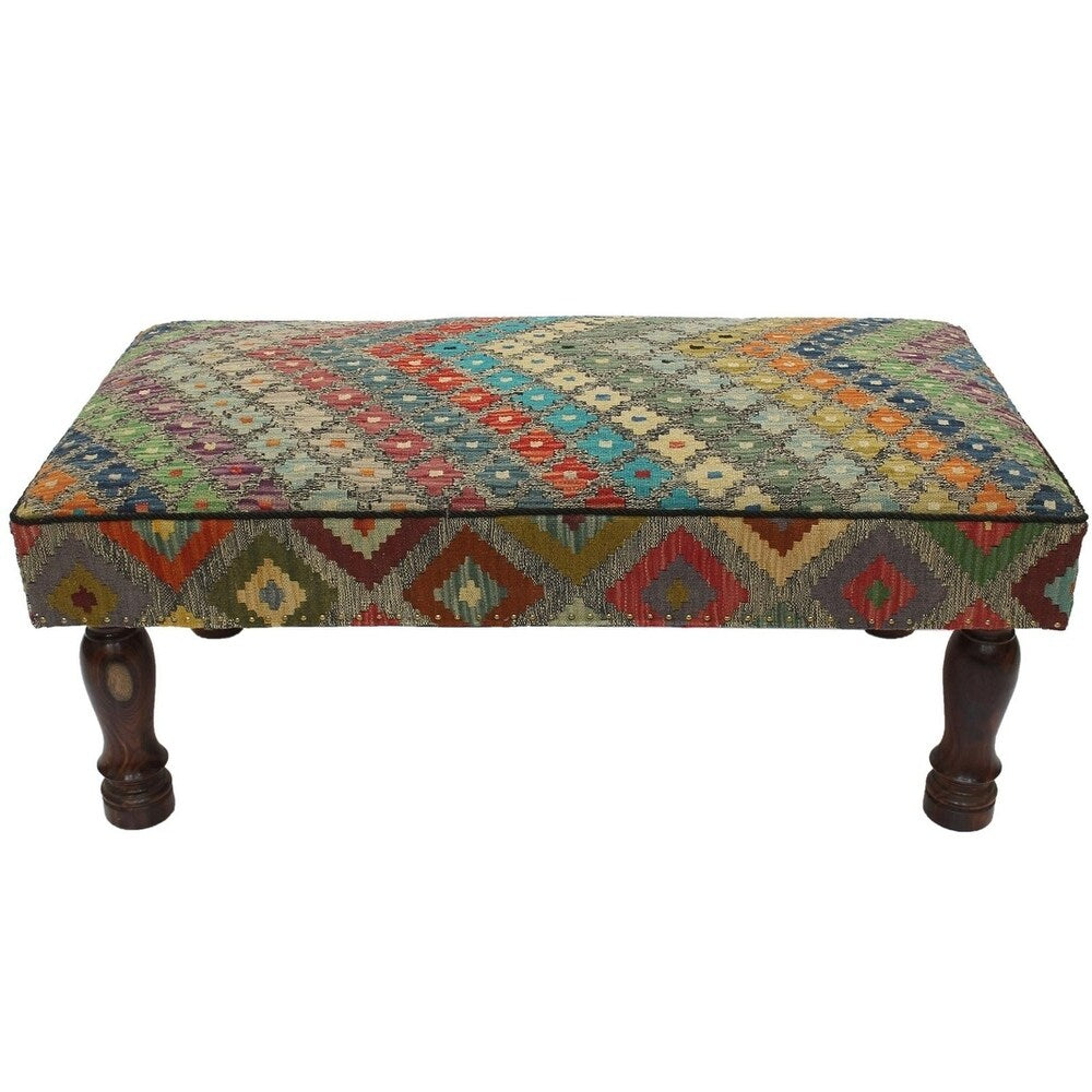 Palmira Gray/Purple Handmade Kilim Upholstered Settee - 24"x48"x21"