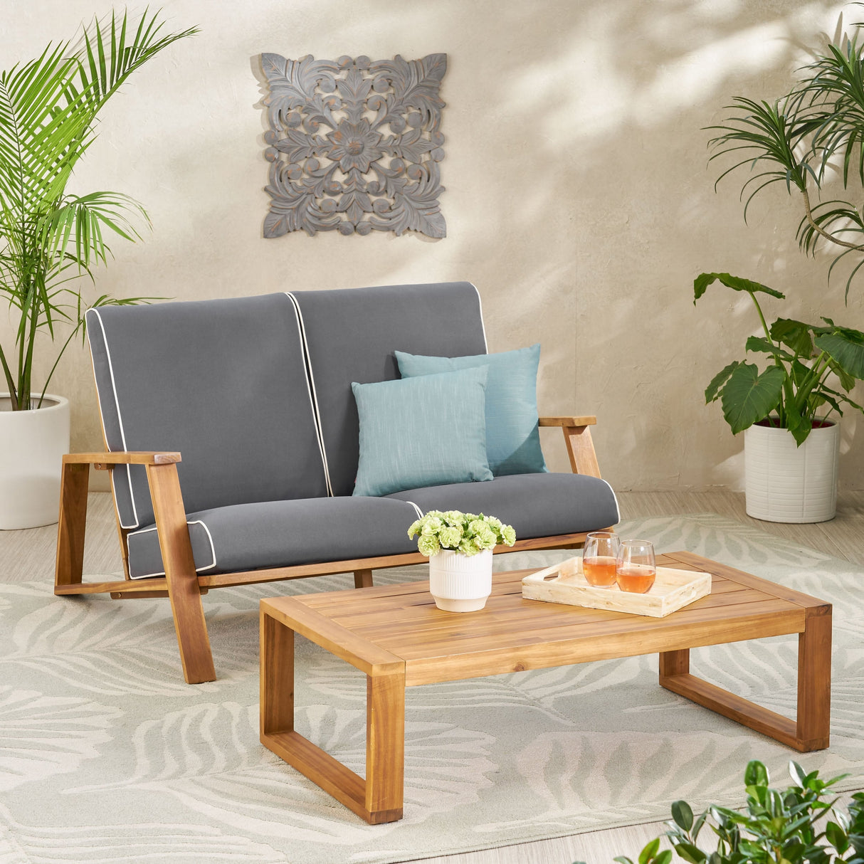 Paloma Acacia Wood Outdoor Loveseat Set by Christopher Knight Home