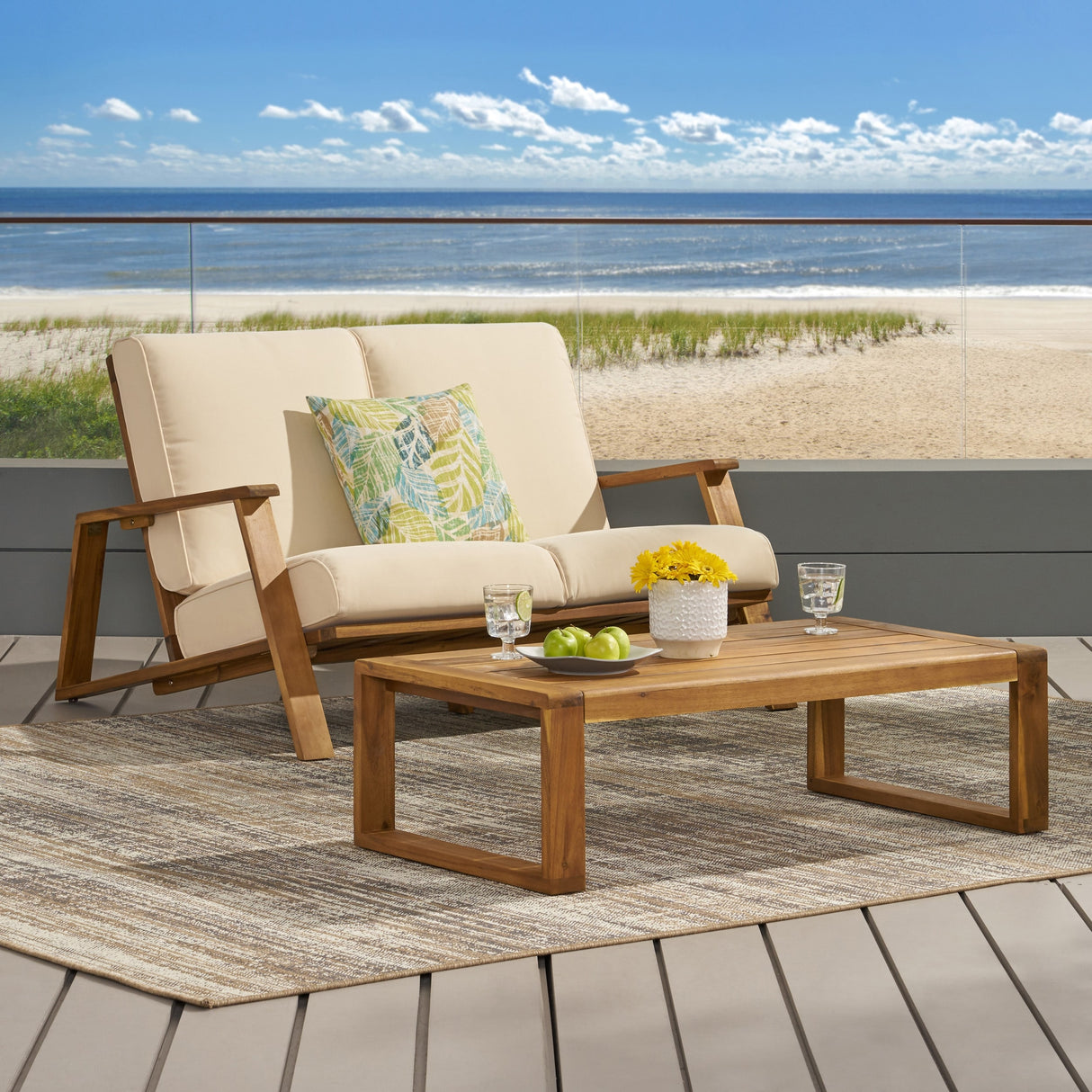Paloma Acacia Wood Outdoor Loveseat Set by Christopher Knight Home