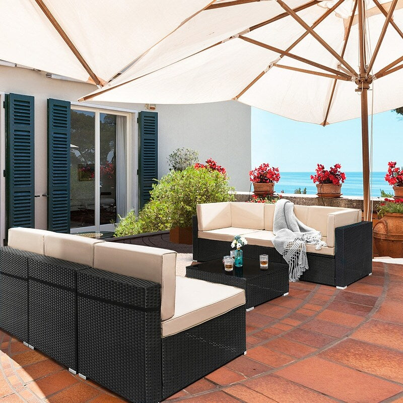 Pamapic 7-Piece Wicker Outdoor Sectional Set