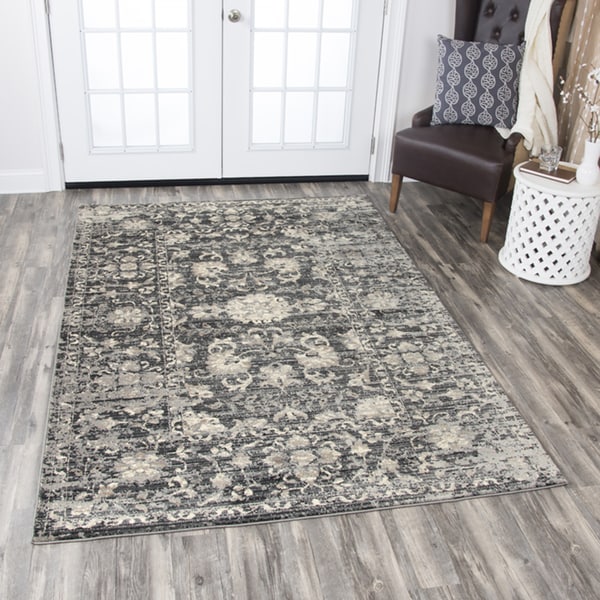 Swagger Collection Gray Floral Distress Rug