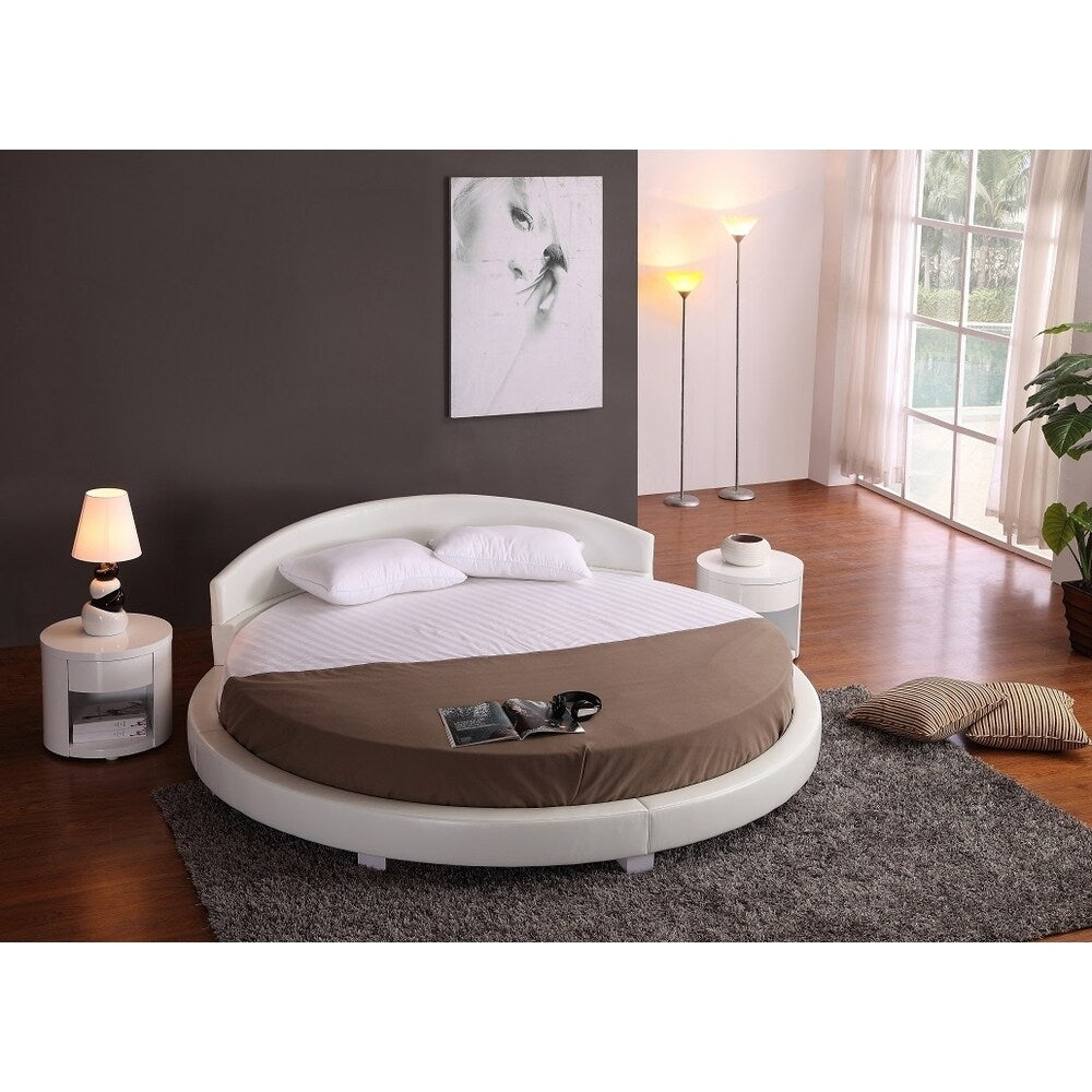Panda White Faux Leather Round Platform Bed (87" Diameter)