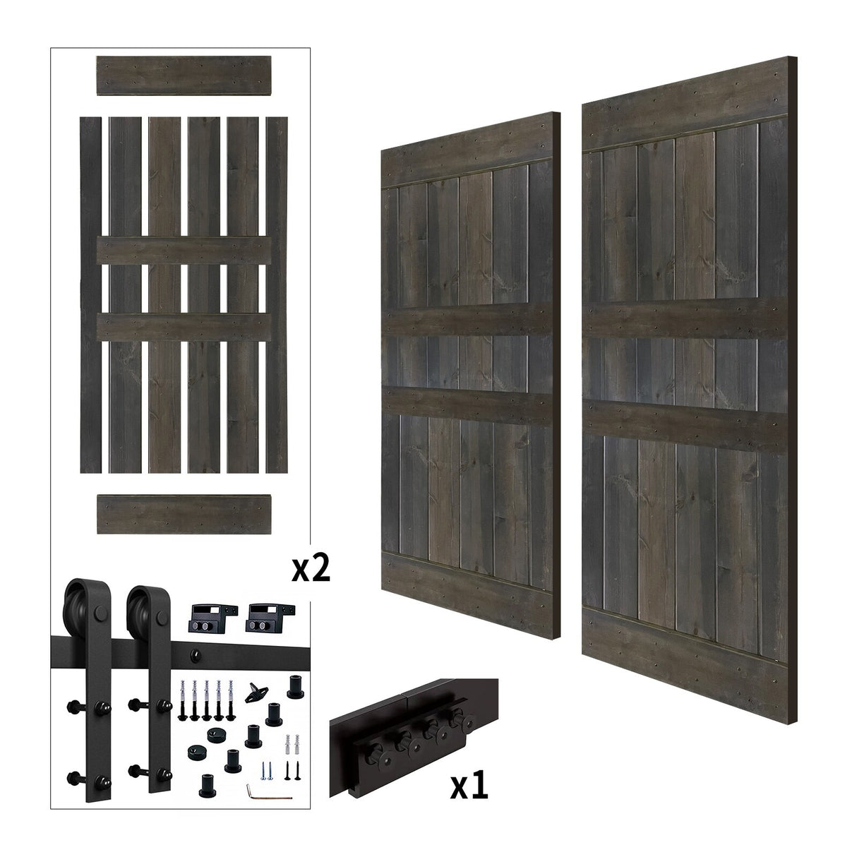 Paneled Wood Painted Double Barn Door DDB Series (Set of 2)