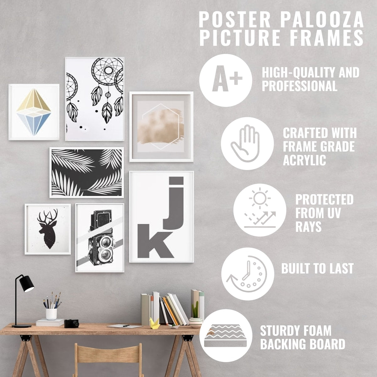 Panoramic or Puzzle Contemporary Walnut Complete Wood Panoramic Frame with UV Acrylic, Foam Board Backing, & Hardware