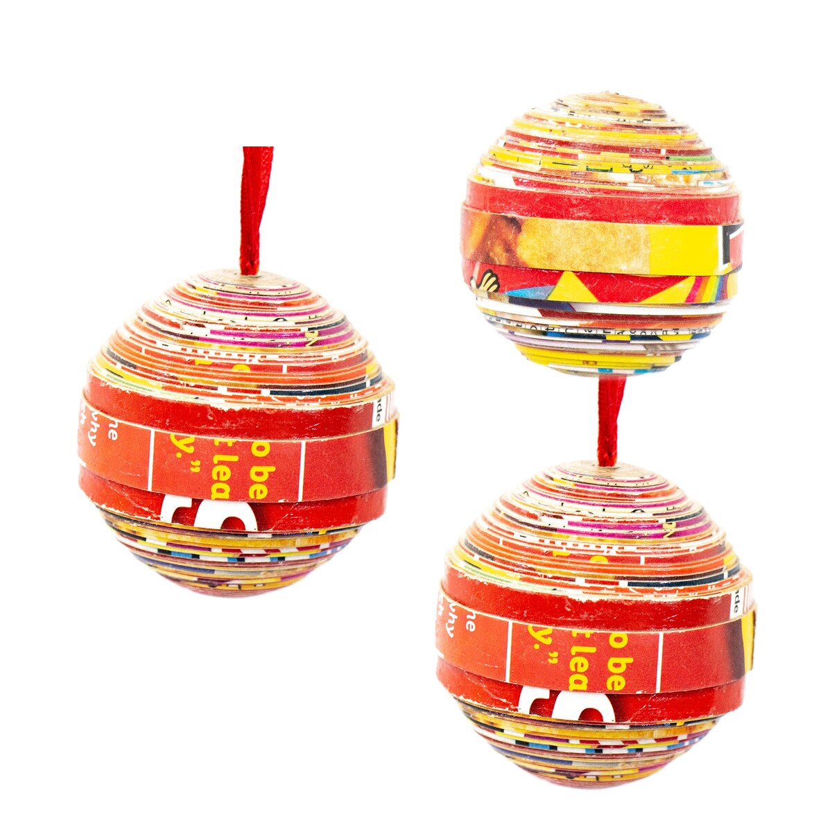 Paper Mache Ball Handcrafted Haitian Ornament, Set of 3 - N/A