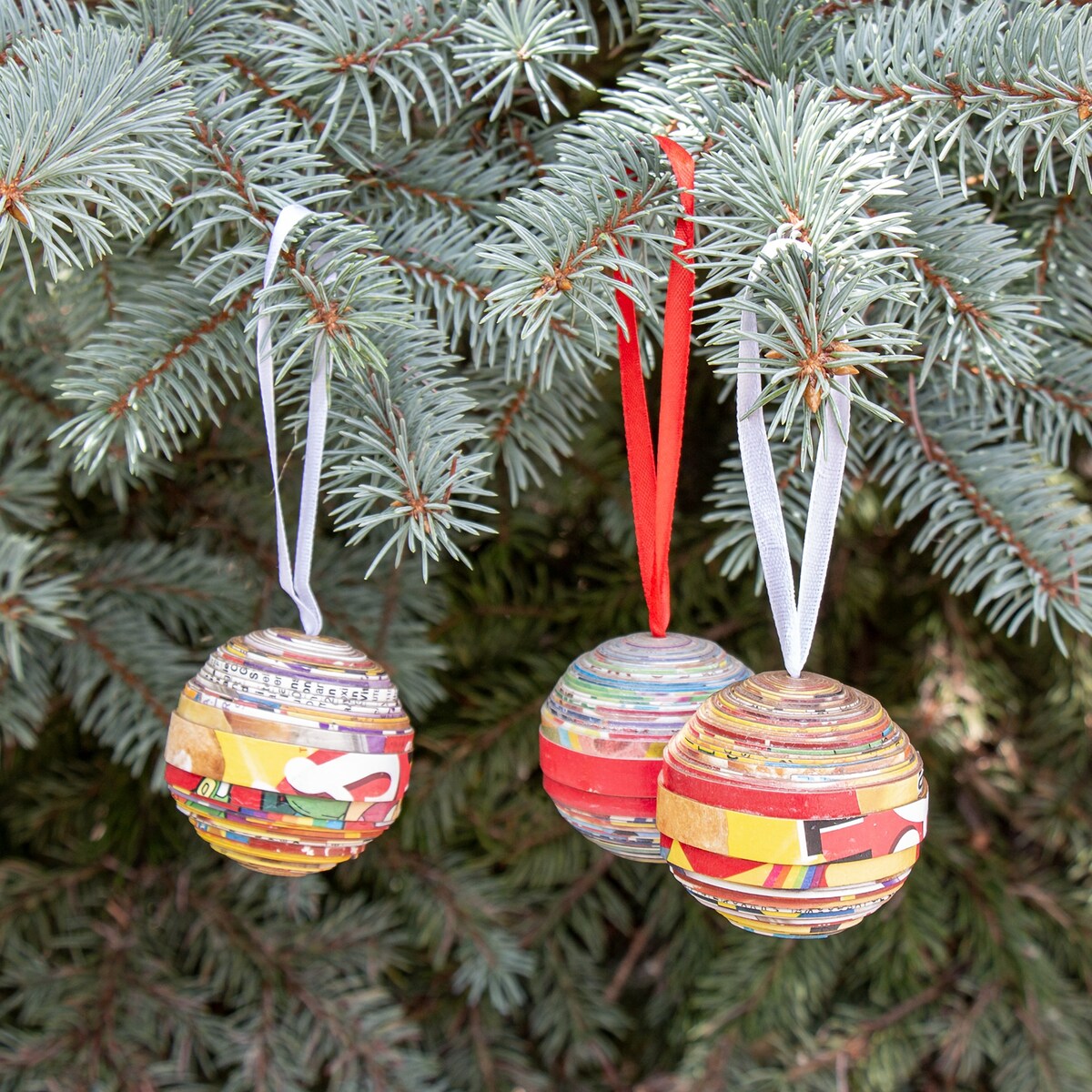 Paper Mache Ball Handcrafted Haitian Ornament, Set of 3 - N/A