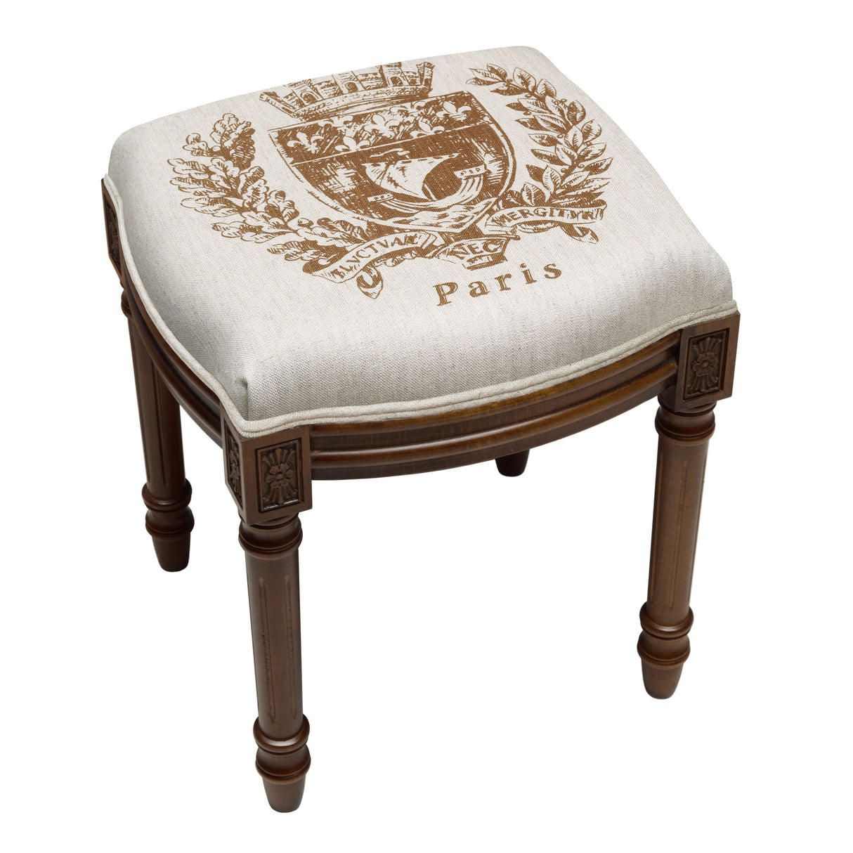 Paris Crest Chestnut Brown Wood/Linen Vanity Stool