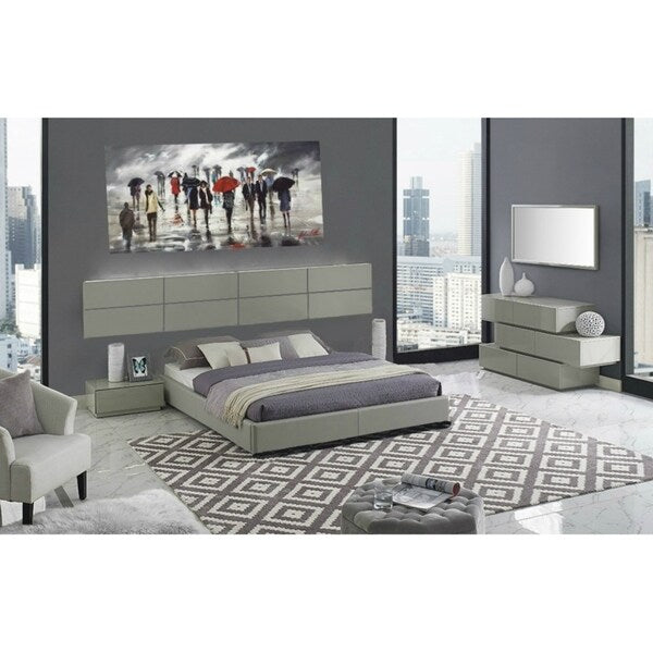 Paris Grey Lacquer Finish Queen Size Modern Bed