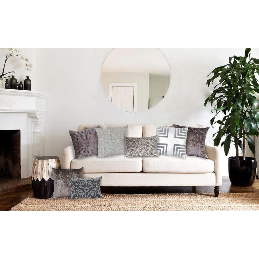 Parkland Collection Mudra Transitional Grey Pillow Cover With Down Insert