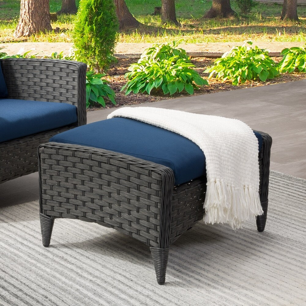 Parkview Wide Rattan Wicker Foot Stool, Charcoal Grey