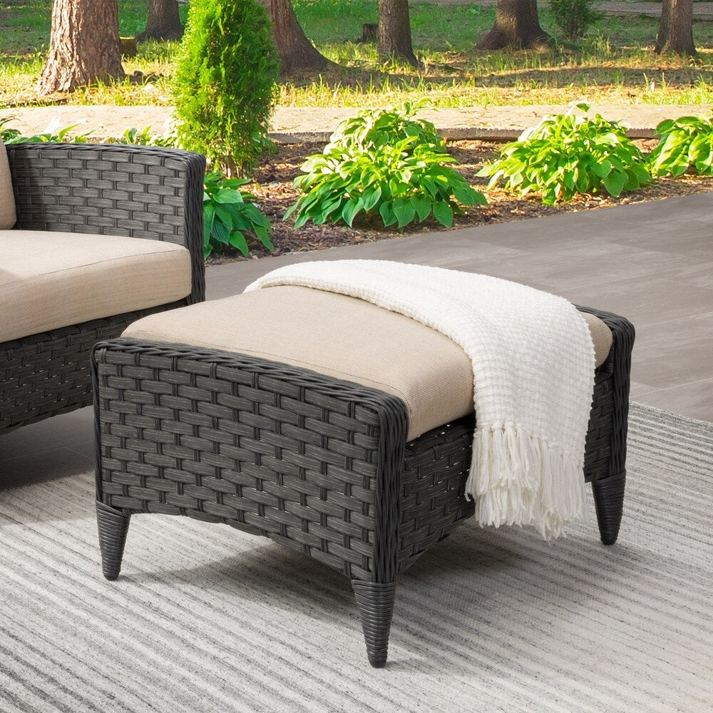 Parkview Wide Rattan Wicker Foot Stool, Charcoal Grey