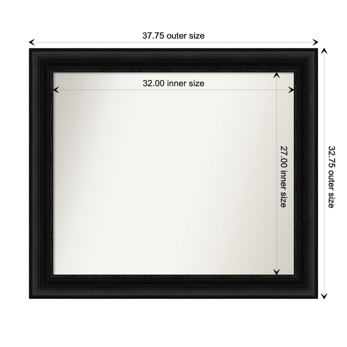 Parlor Black Framed Non-Beveled Custom Wall Mirror, Bathroom Vanity Mirror