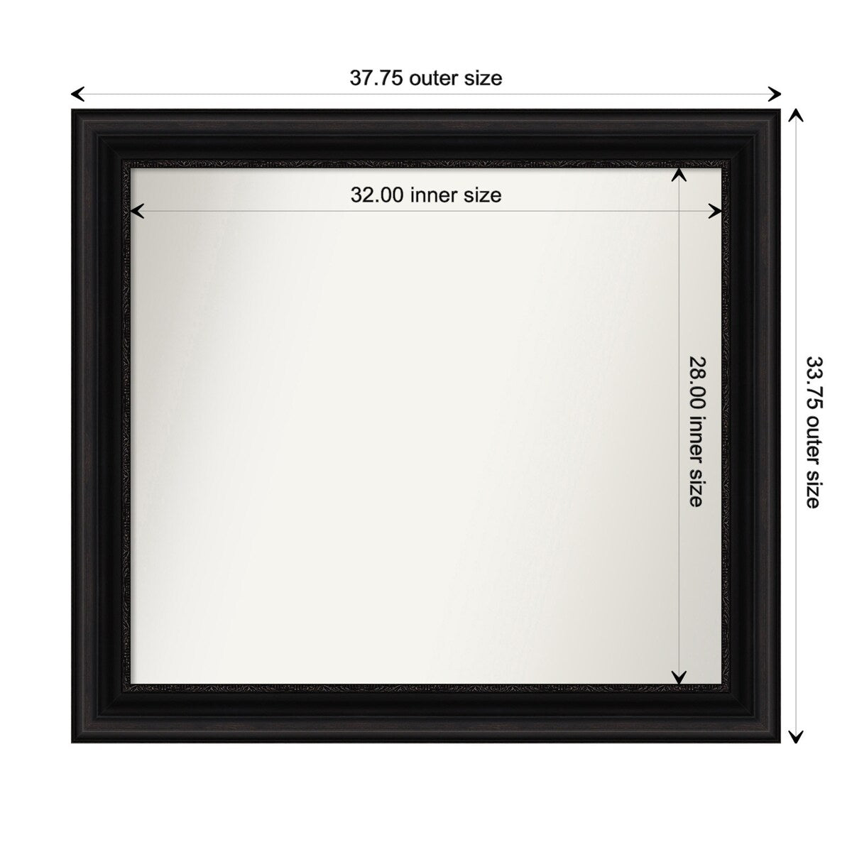 Parlor Black Framed Non-Beveled Custom Wall Mirror, Bathroom Vanity Mirror