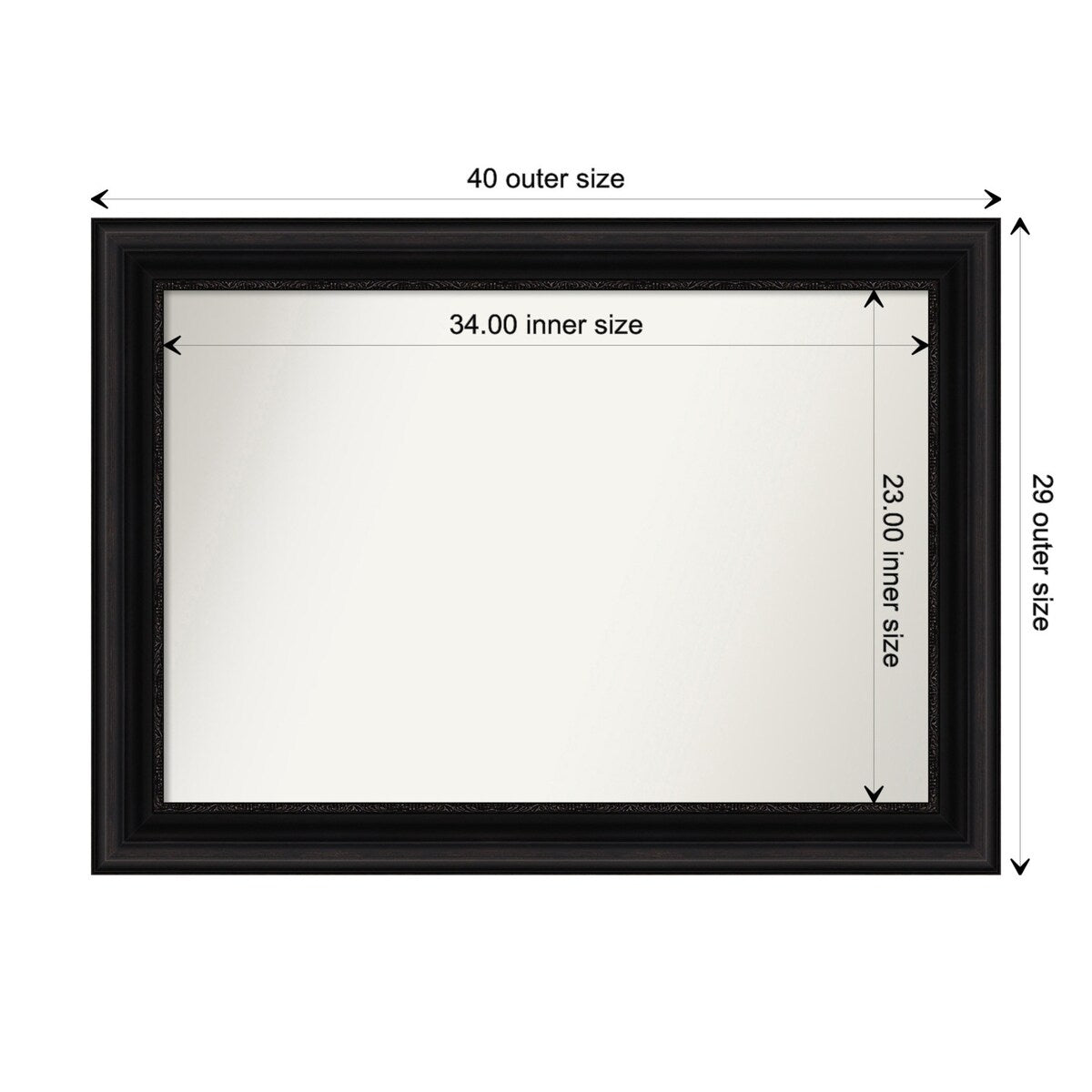 Parlor Black Framed Non-Beveled Custom Wall Mirror, Bathroom Vanity Mirror