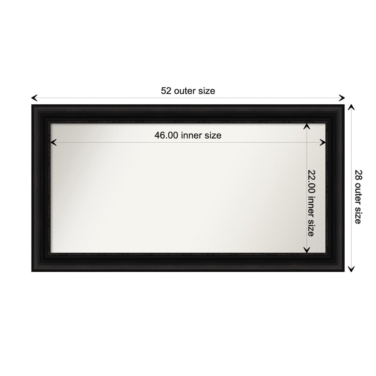 Parlor Black Framed Non-Beveled Custom Wall Mirror, Bathroom Vanity Mirror