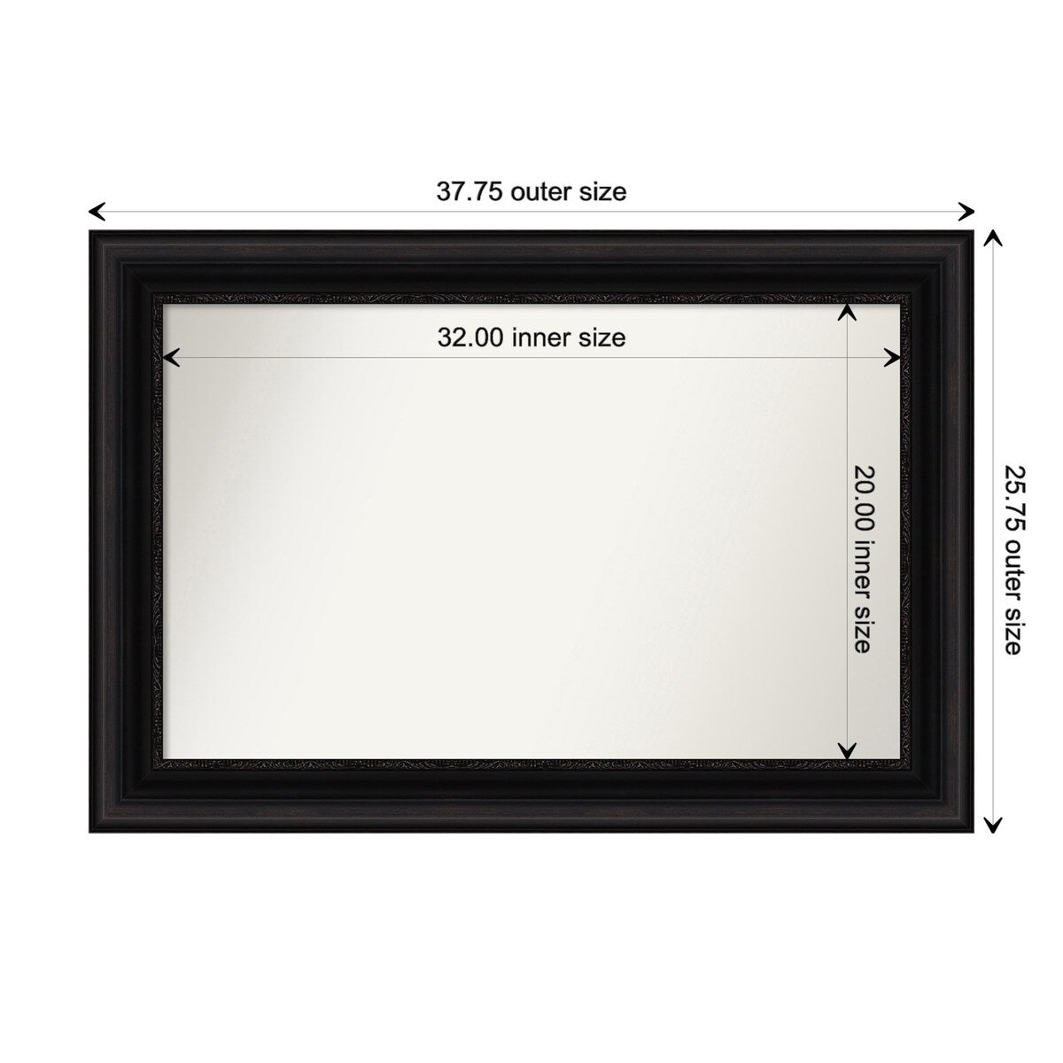 Parlor Black Framed Non-Beveled Custom Wall Mirror, Bathroom Vanity Mirror