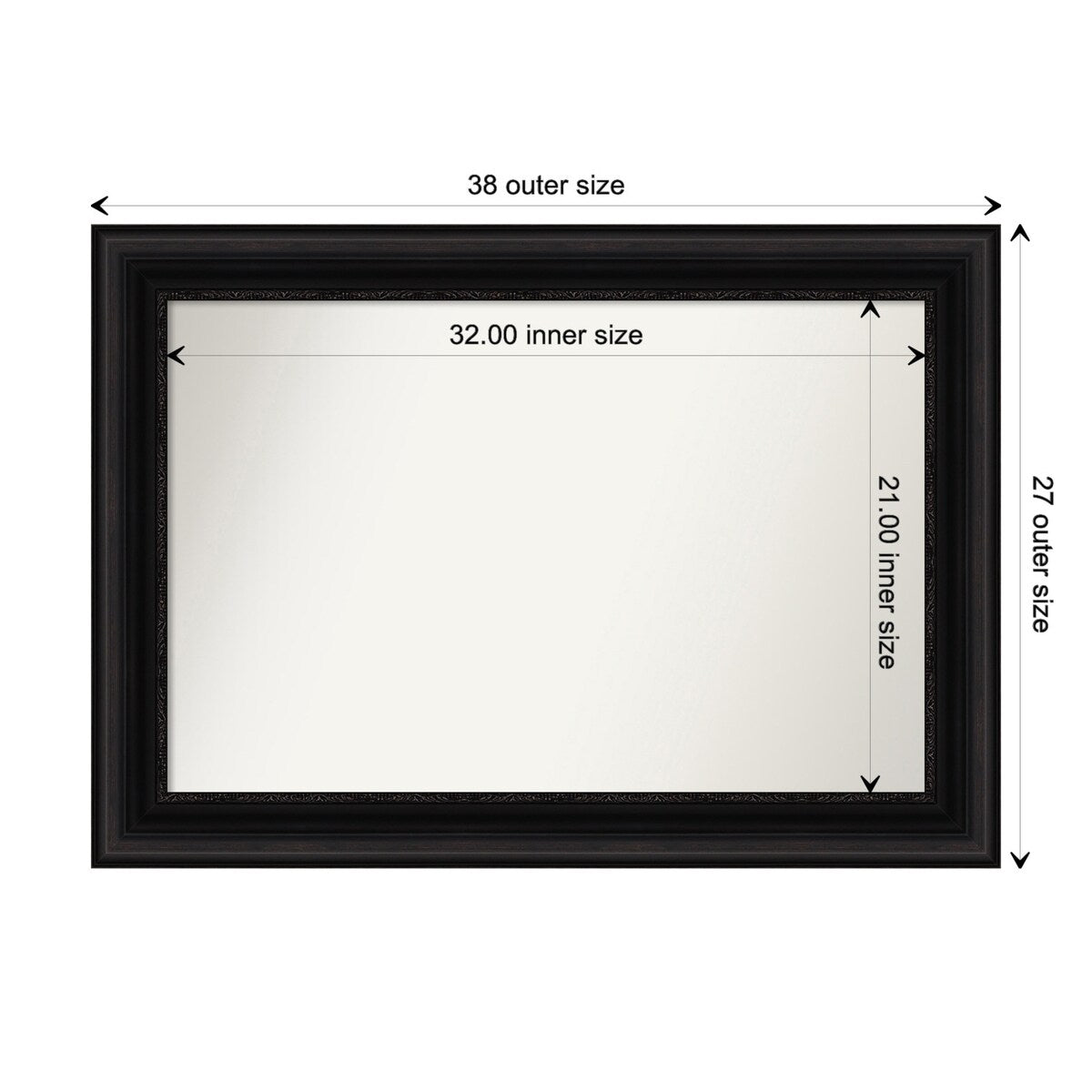 Parlor Black Framed Non-Beveled Custom Wall Mirror, Bathroom Vanity Mirror