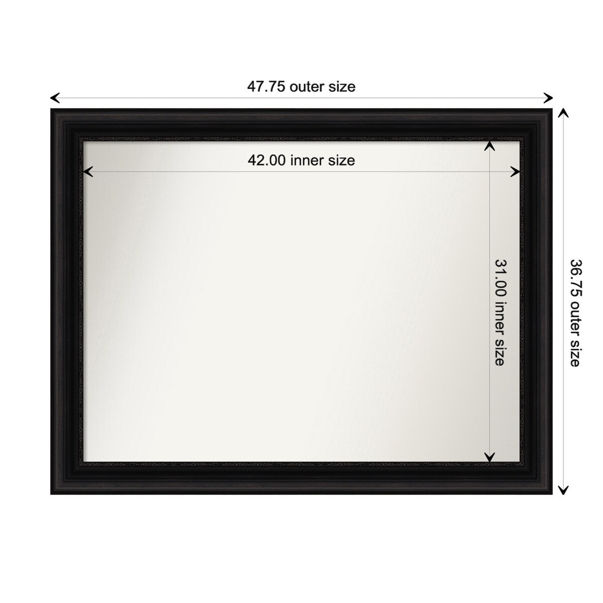 Parlor Black Framed Non-Beveled Custom Wall Mirror, Bathroom Vanity Mirror