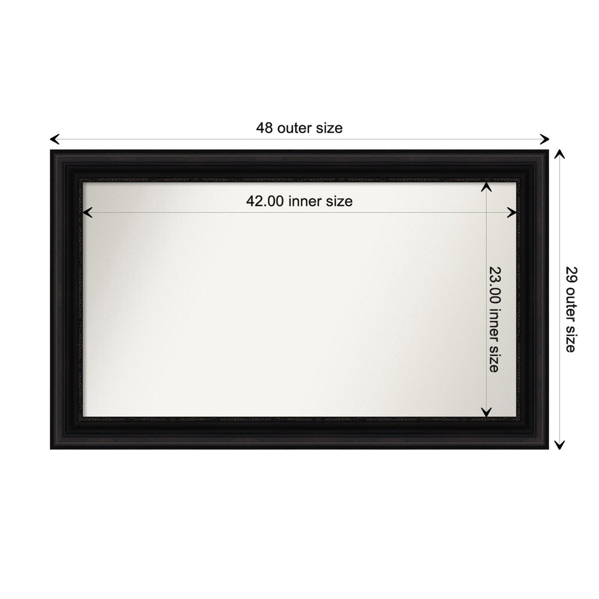 Parlor Black Framed Non-Beveled Custom Wall Mirror, Bathroom Vanity Mirror