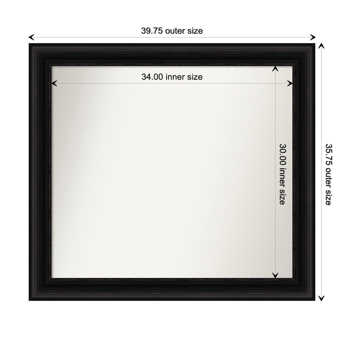 Parlor Black Framed Non-Beveled Custom Wall Mirror, Bathroom Vanity Mirror