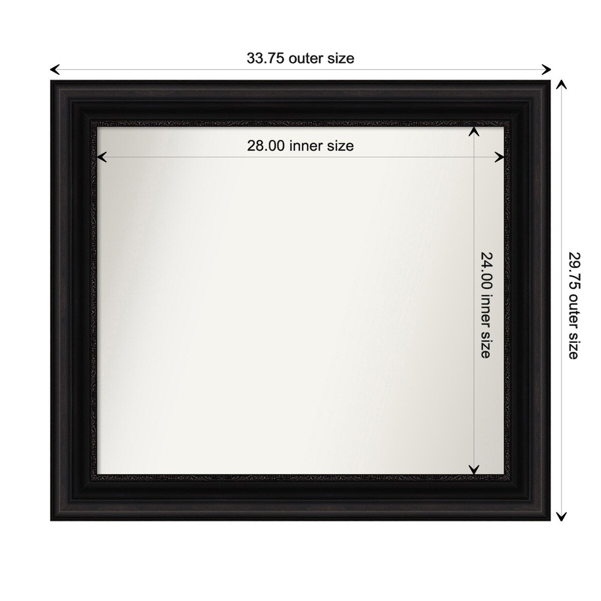Parlor Black Framed Non-Beveled Custom Wall Mirror, Bathroom Vanity Mirror