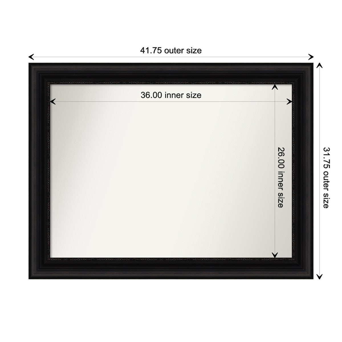 Parlor Black Framed Non-Beveled Custom Wall Mirror, Bathroom Vanity Mirror