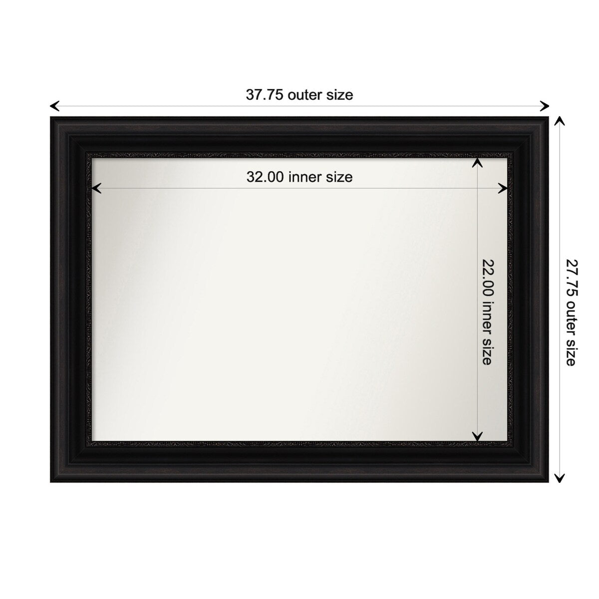 Parlor Black Framed Non-Beveled Custom Wall Mirror, Bathroom Vanity Mirror