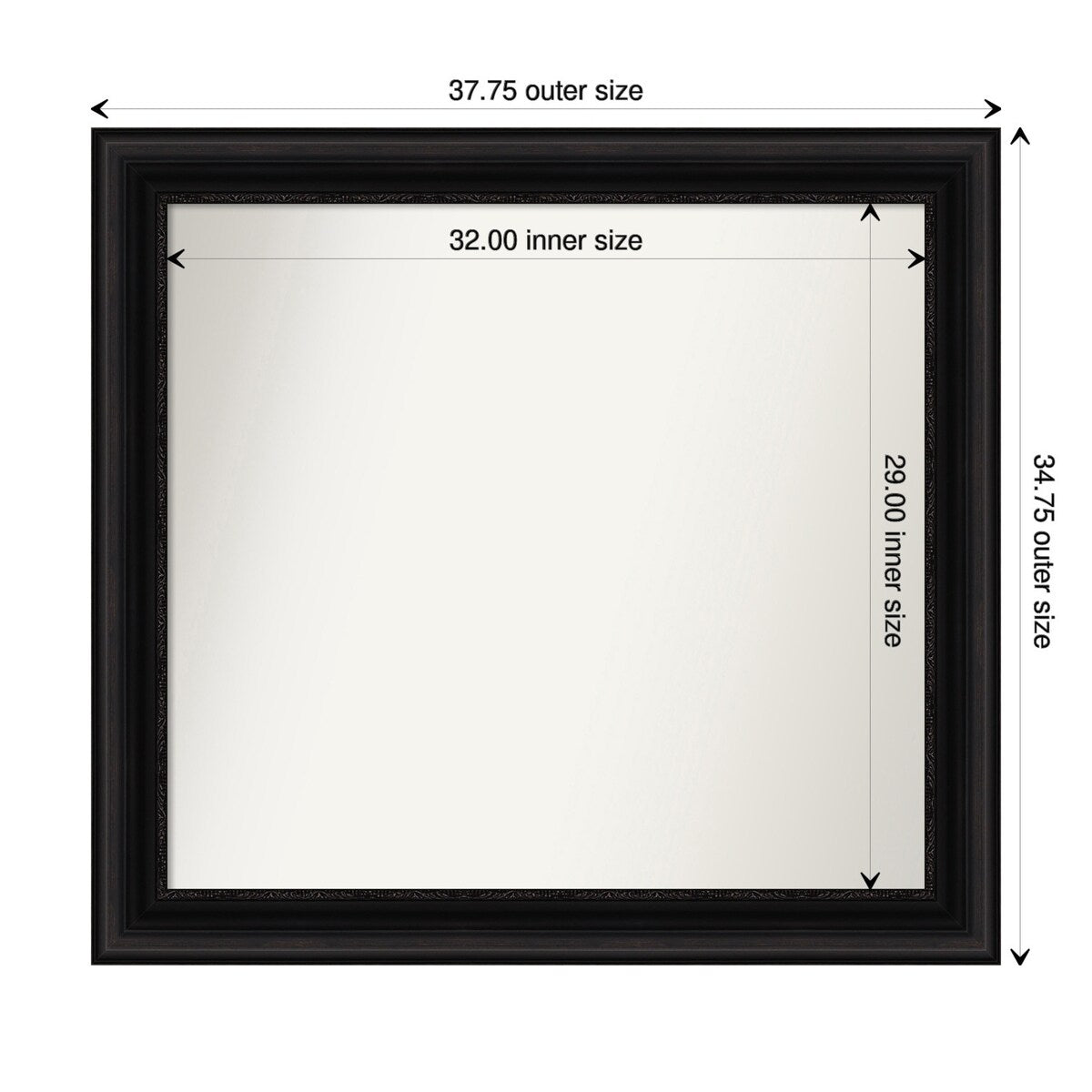 Parlor Black Framed Non-Beveled Custom Wall Mirror, Bathroom Vanity Mirror