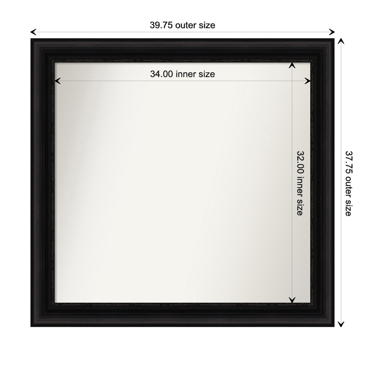 Parlor Black Framed Non-Beveled Custom Wall Mirror, Bathroom Vanity Mirror