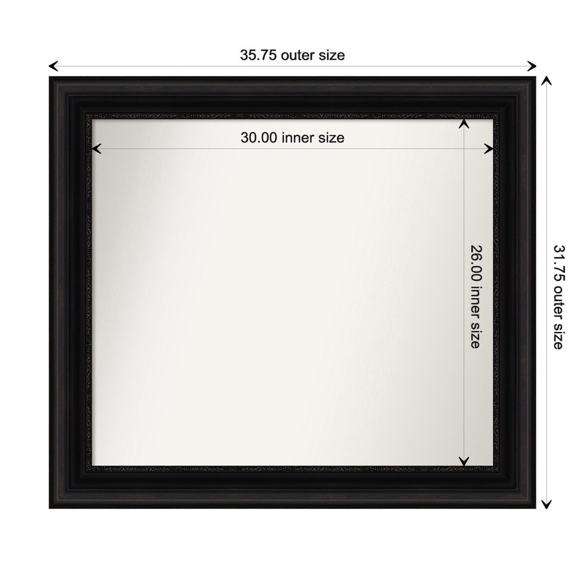 Parlor Black Framed Non-Beveled Custom Wall Mirror, Bathroom Vanity Mirror