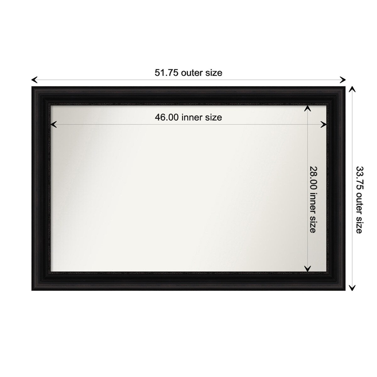 Parlor Black Framed Non-Beveled Custom Wall Mirror, Bathroom Vanity Mirror