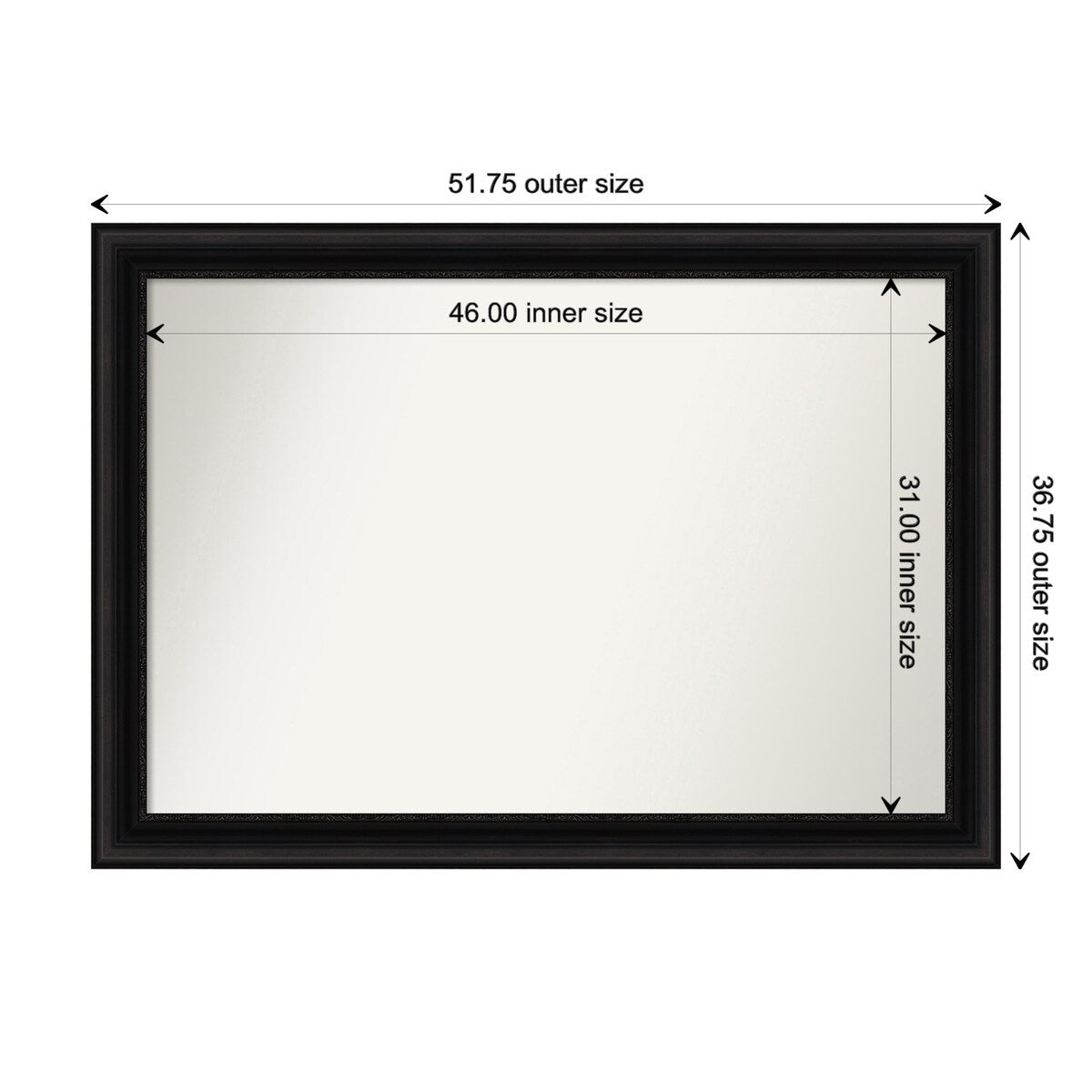 Parlor Black Framed Non-Beveled Custom Wall Mirror, Bathroom Vanity Mirror