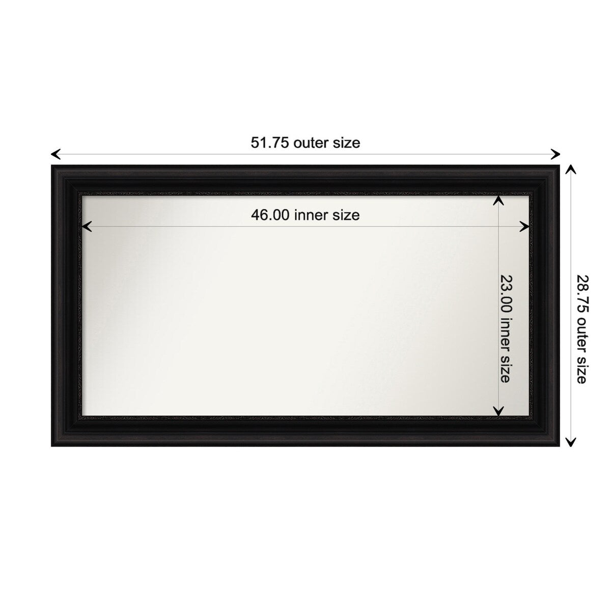 Parlor Black Framed Non-Beveled Custom Wall Mirror, Bathroom Vanity Mirror