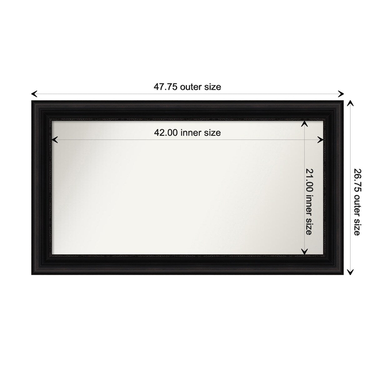 Parlor Black Framed Non-Beveled Custom Wall Mirror, Bathroom Vanity Mirror