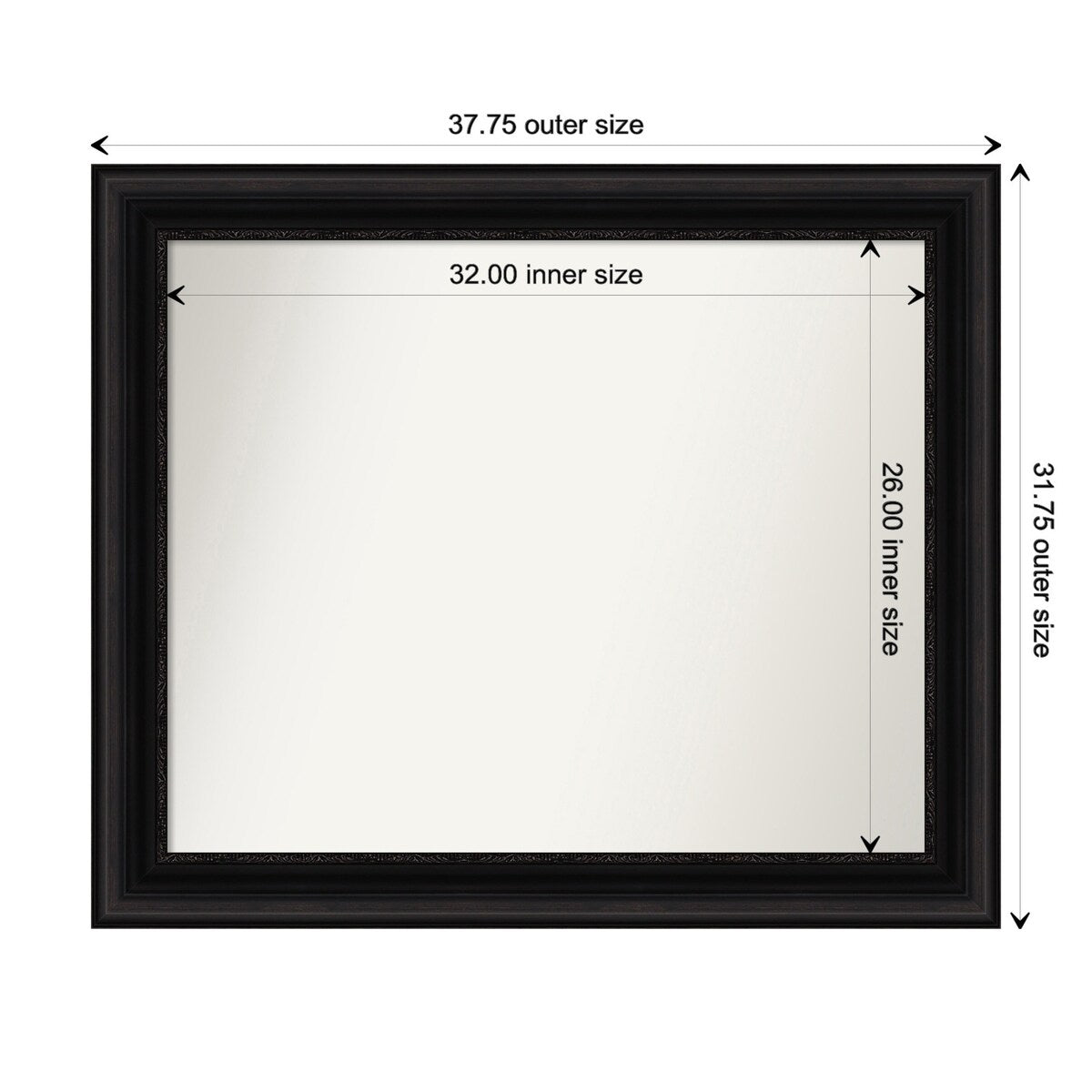 Parlor Black Framed Non-Beveled Custom Wall Mirror, Bathroom Vanity Mirror