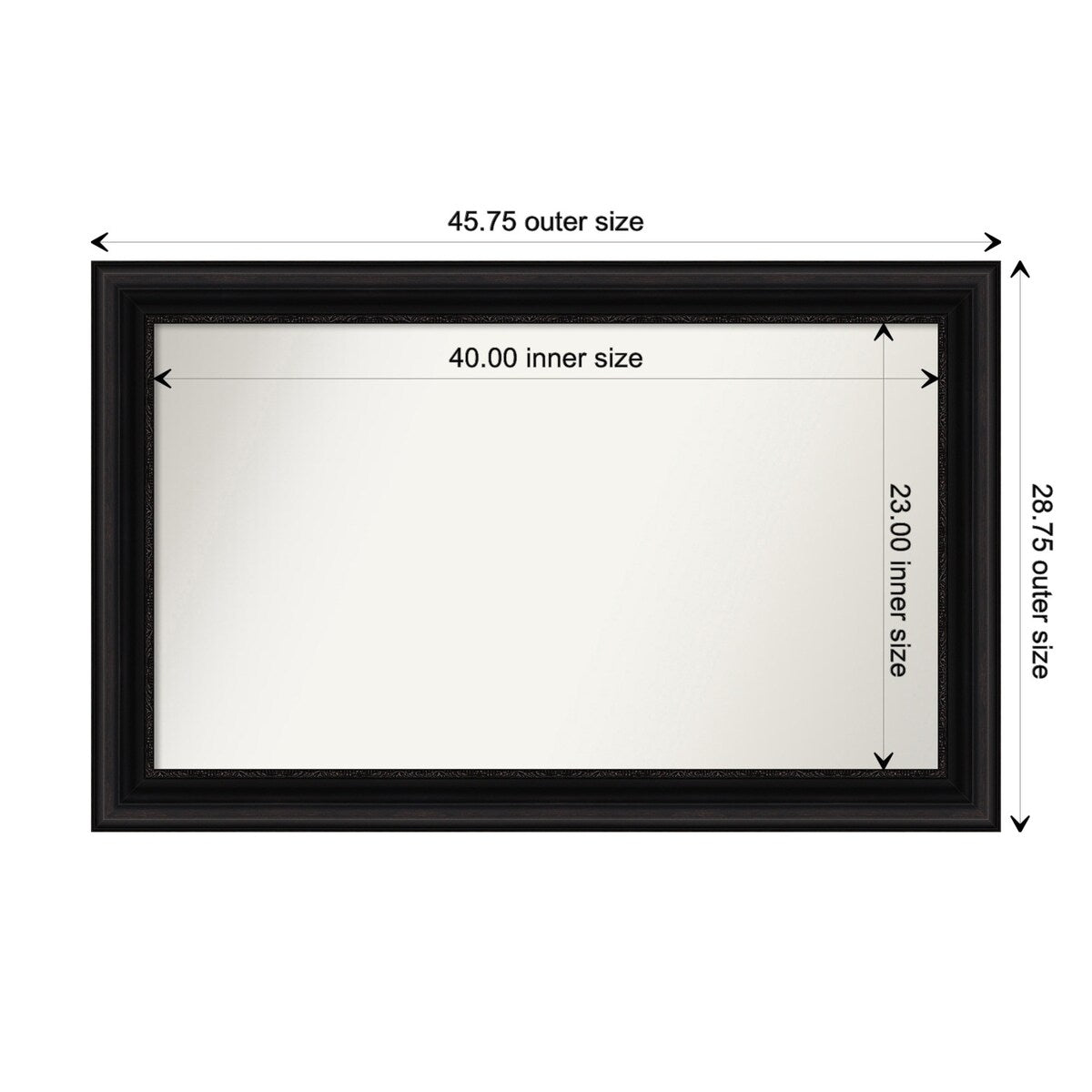 Parlor Black Framed Non-Beveled Custom Wall Mirror, Bathroom Vanity Mirror