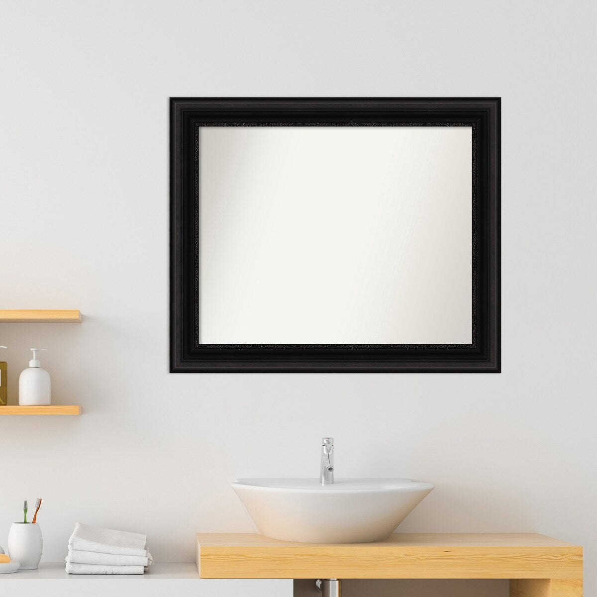 Parlor Black Framed Non-Beveled Custom Wall Mirror, Bathroom Vanity Mirror