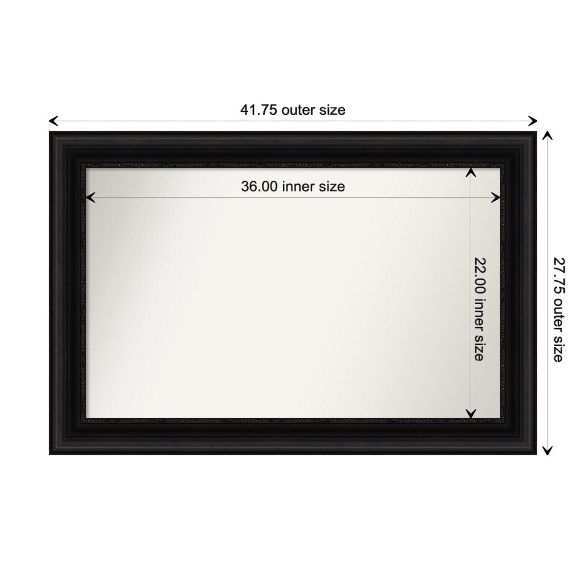 Parlor Black Framed Non-Beveled Custom Wall Mirror, Bathroom Vanity Mirror