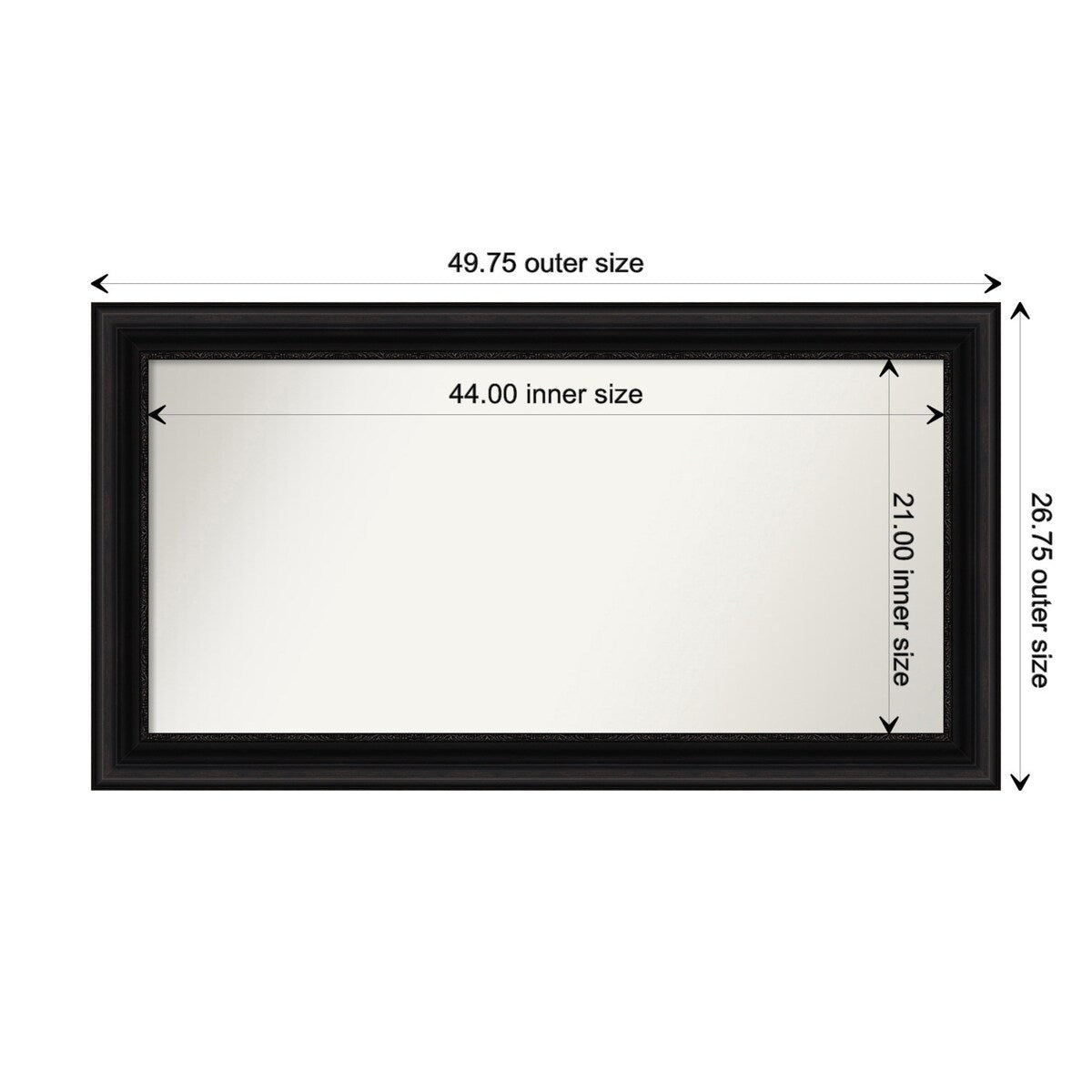 Parlor Black Framed Non-Beveled Custom Wall Mirror, Bathroom Vanity Mirror