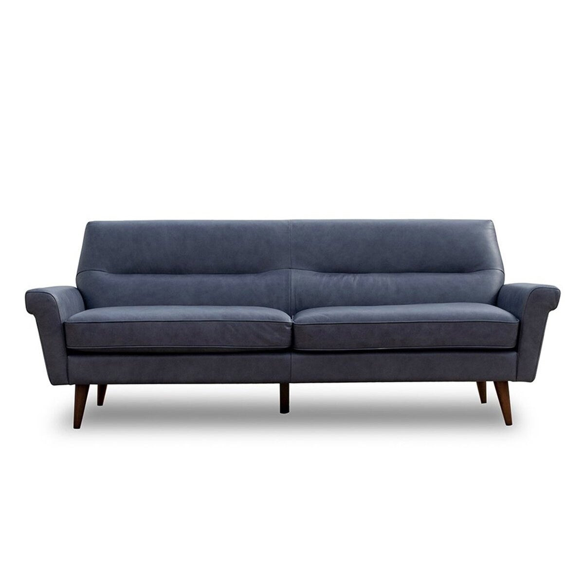 Parma Mid-Century Modern Tight Back Leather Sofa in Blue - 32"H x81"W x 34"D