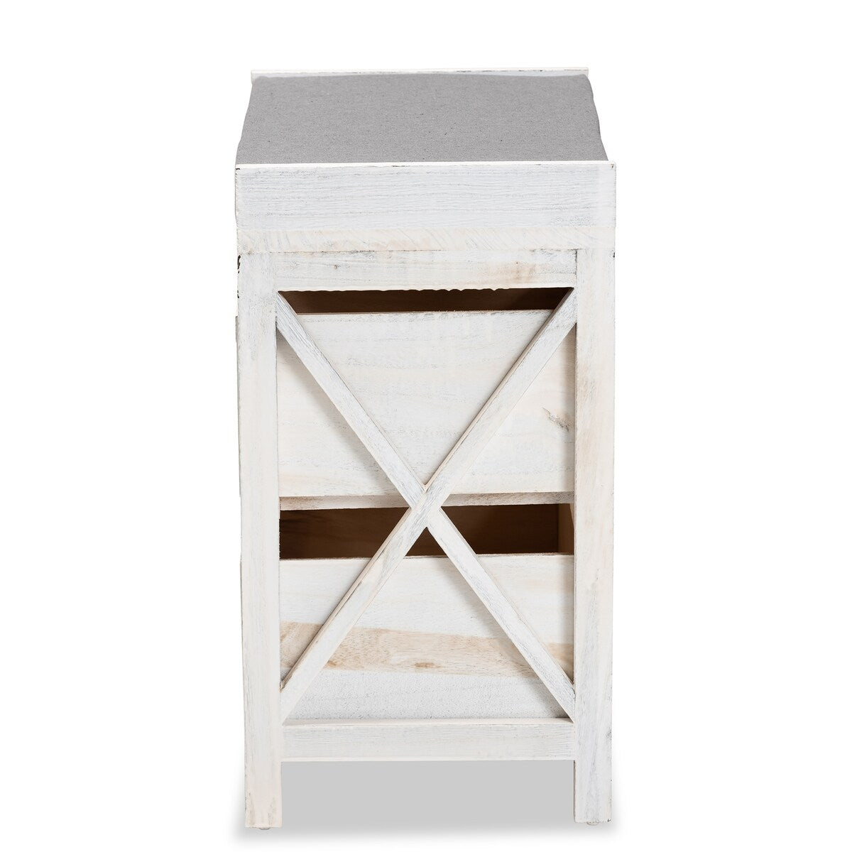Parra Farmhouse 3-Drawer Whitewashed Wood Storage Bench w/ Upholstery
