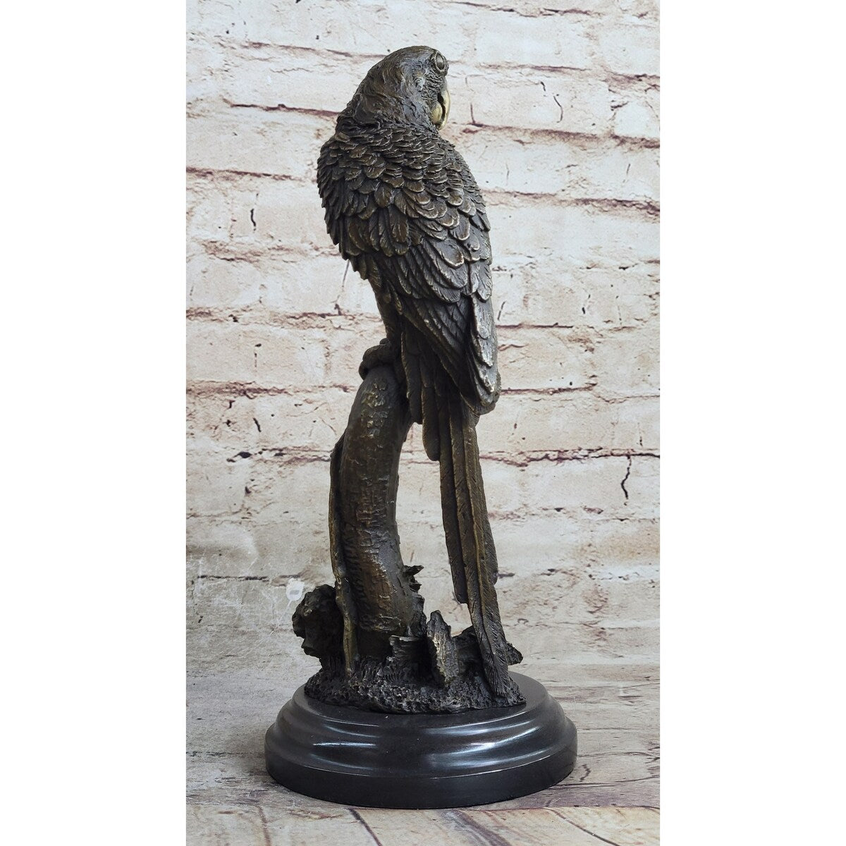 Parrot Bird Bronze Statue Sculpture Figure On Marble Base Signed Original 13 Inches X 7 Inches