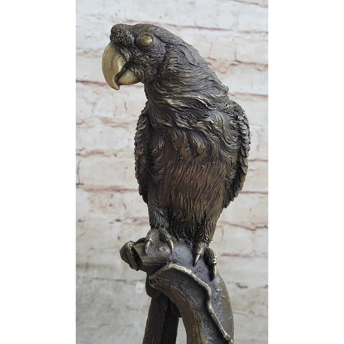 Parrot Bird Bronze Statue Sculpture Figure On Marble Base Signed Original 13 Inches X 7 Inches