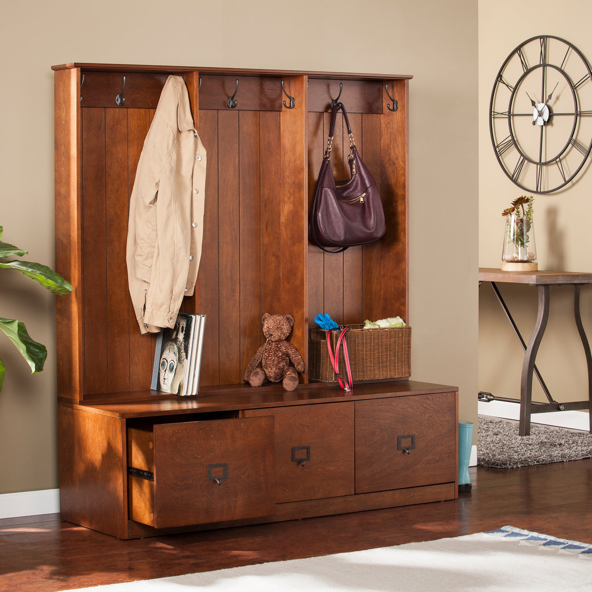 Parton Wood Entryway Hall Tree and Bench