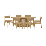 Pasadena Danish Solid Wood Oval 7 Piece Dining Table Set with Paper Cord Chairs